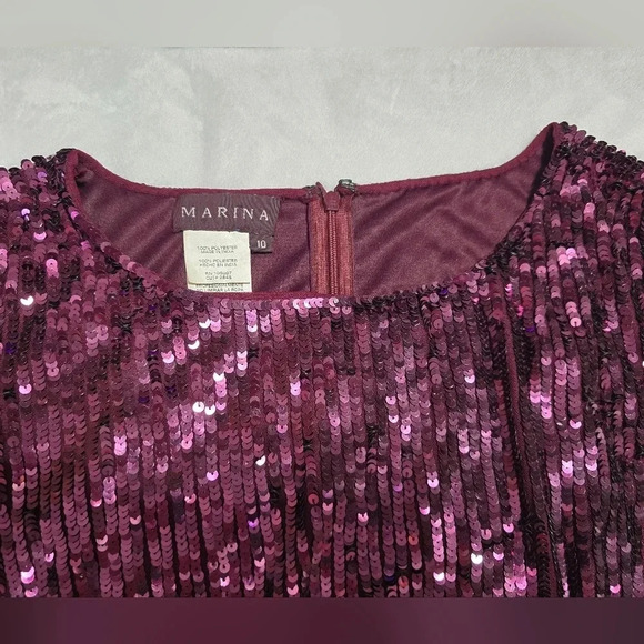 Marina Dark Purple Sequined Mini Cocktail Dress, Stretchy, Size 10, EUC! - Picture 9 of 10